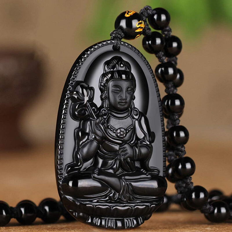 [Australia] - c1lint7785631 Jade Buddha Pendant Necklace Bodhisattva Amulet Talisman Made of Obsidian Gemstone Vajrapani Buddha 