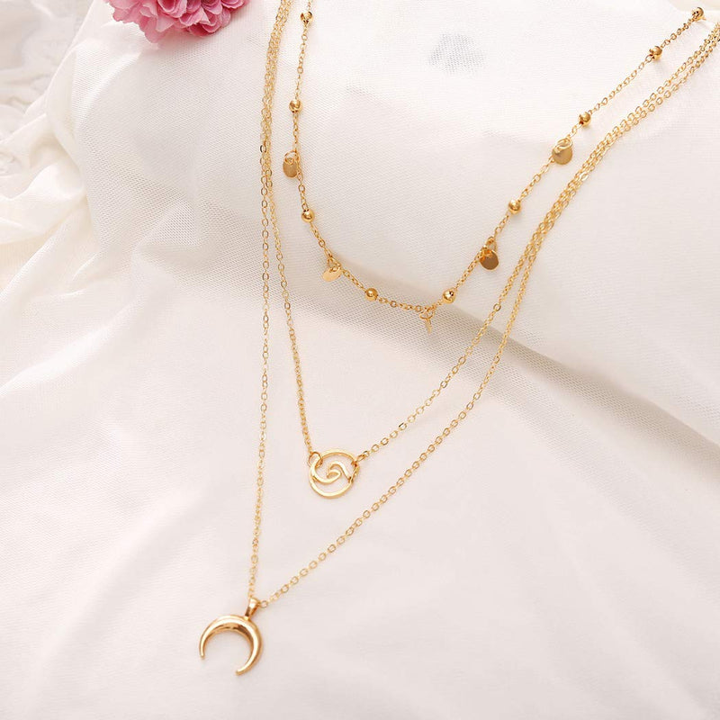 [Australia] - YienDoo Bohemia Necklace Vintage Sequin Wave Crescent Pendant Gold Chain Jewelry for Woman and Girls 