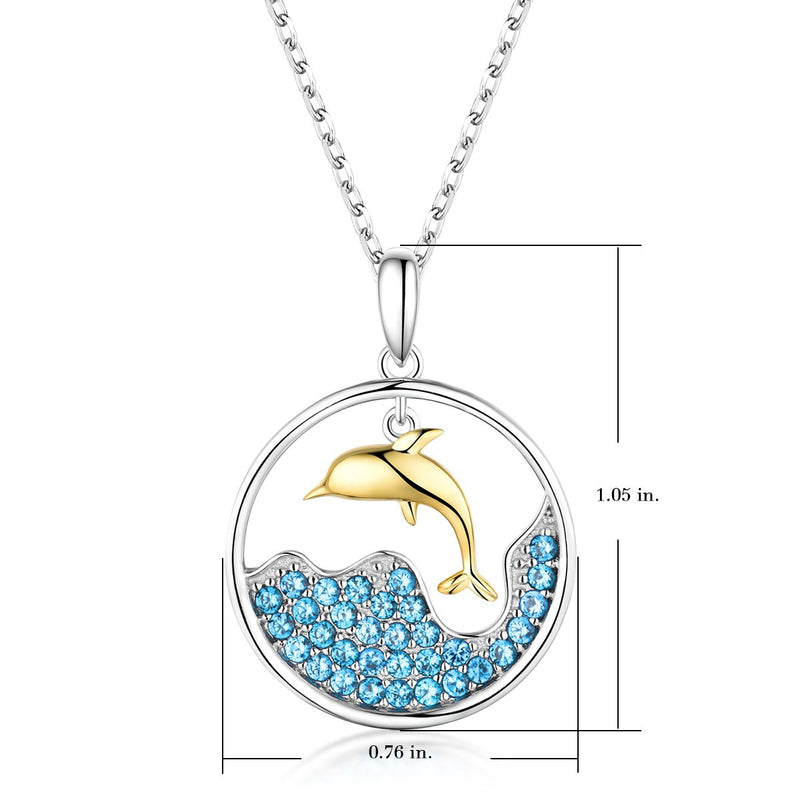 [Australia] - Bellrela Sterling Silver Dolphin Rolling Wave Pendant Necklace Box Chain 18+2'' 