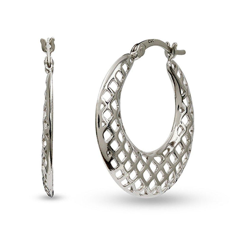 [Australia] - LeCalla Sterling Silver Jewelry Filigree Texture Hoop Earrings for Women Round Shape 