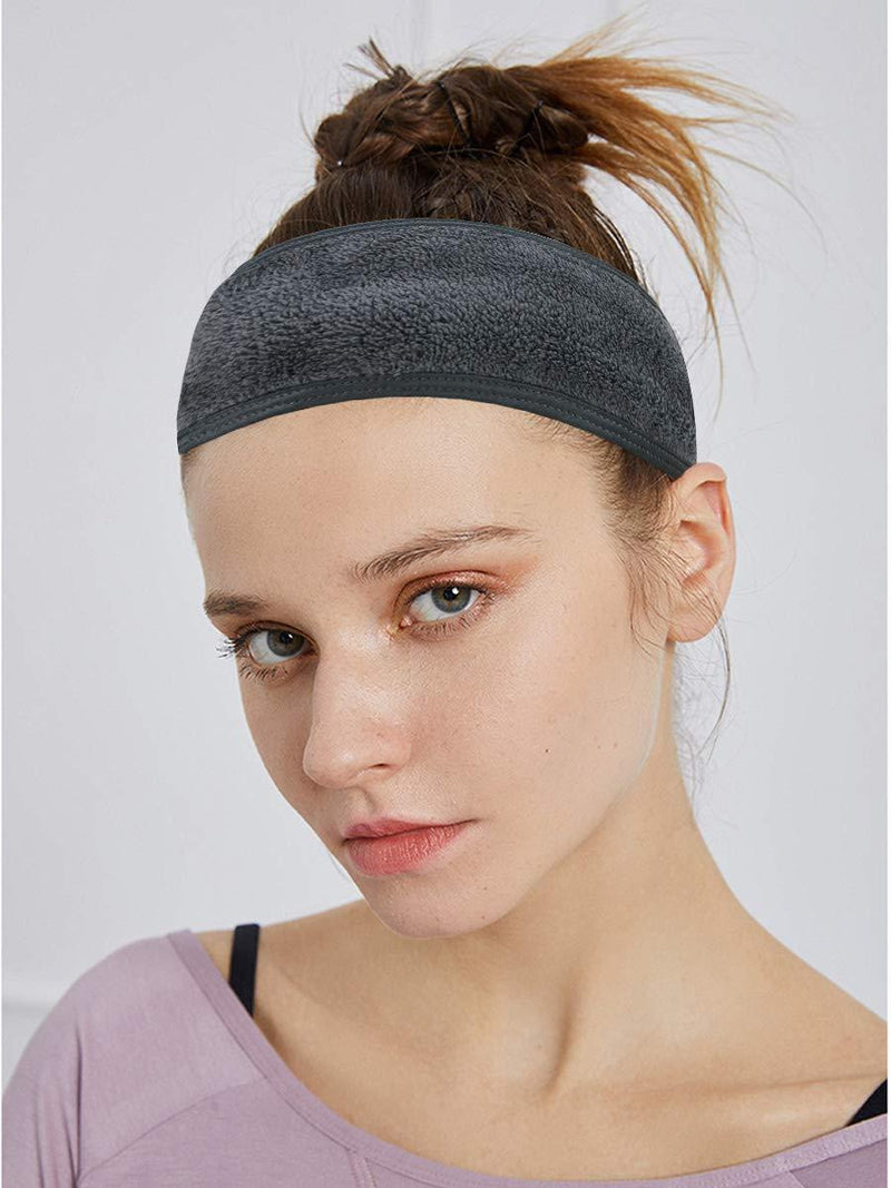[Australia] - KinHwa Spa Headband Non-slip Microfibre Makeup Headband with Magic Tape Adjustable for Washing Face, Yoga and Sport 3Pack Grey 8cm x 65cm 