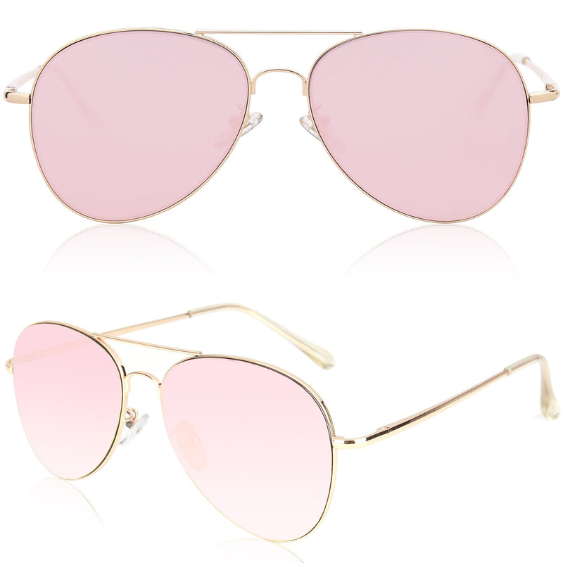 [Australia] - SOJOS Classic Aviator Sunglasses for Women Men Mirrored UV400 Lens Vintage Metal Frame SJ1030 0c3 Gold Frame/Pink Mirrored Lens 56 Millimeters 