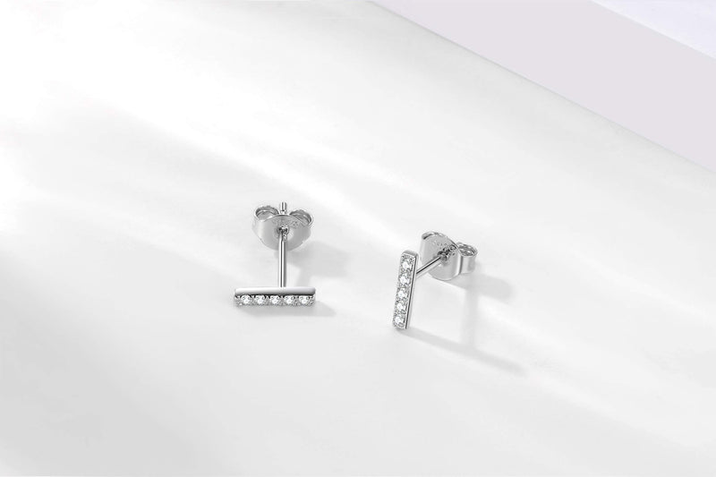 [Australia] - Small Sterling Silver Stud Earrings for Women, Dainty Geometric Cubic Zirconia Earring Studs - Mini Bar, Circle, Lightning Bolt, Moon Stud Earrings | Hypoallergenic Jewelry Gifts for Men Boys Girls 