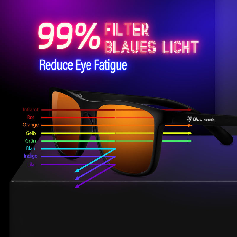 [Australia] - Bloomoak-99% Blue Light Blocking Glasses-Gaming Glasses-Anti Glare - Anti Fatigue-TR90 Material-Suitable for Screens, Games, TVs, Mobile Phones Amber - 99% - Black Frame 