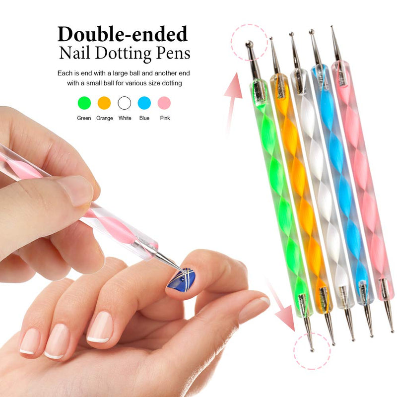 [Australia] - Nail Pen Designer, Teenitor Stamp Nail Art Tool with 15pcs Nail Painting Brushes, Nail Dotting Tool, Nail Foil, Manicure Tape, Color Rhinestones for Nails A-Pink 