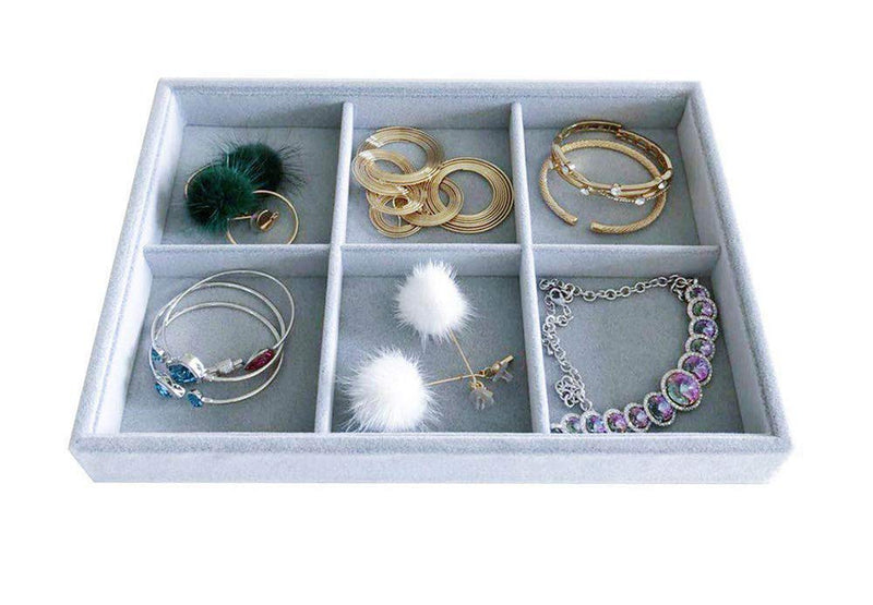 [Australia] - Svea Display 6-Grid Stackable Premium Quality Grey Velvet Jewelry Organizer Multi Function Rearrangeable Divider for Collectibles Jewelry Necklace Earring Ring Buttons Precious Stone Art Delicate 