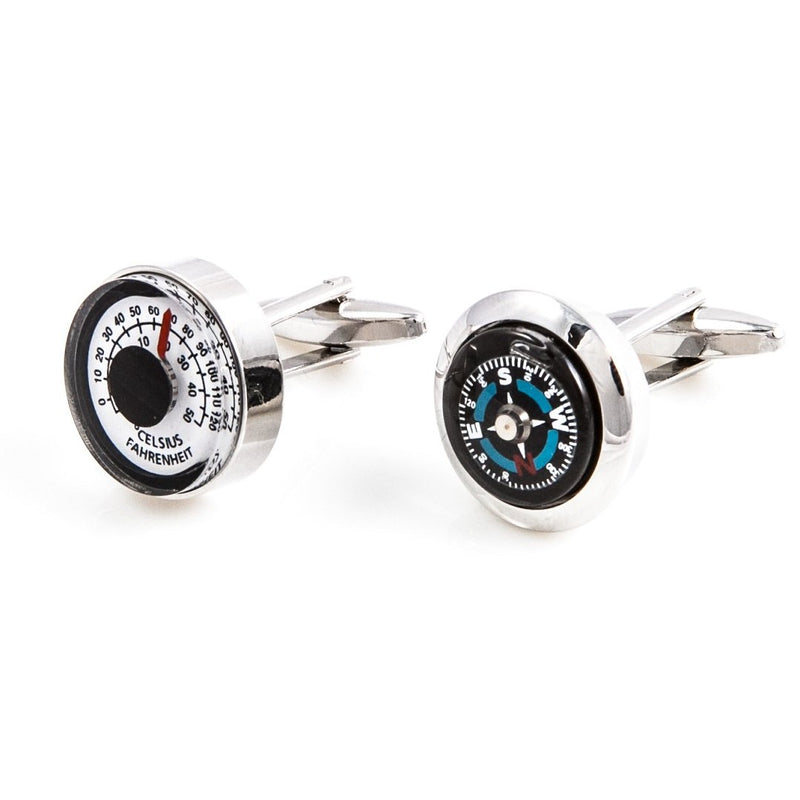 [Australia] - MRCUFF Compass & Thermometer Pair Cufflinks in a Presentation Gift Box & Polishing Cloth 