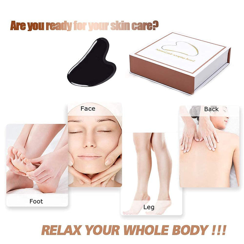 [Australia] - Black Gua Sha Scraping Face Massage Tool – Rose Quartz Facial Massage Tool -Traditional Scraper Tool for Anti-Aging, Wrinkles,Skin Tightening, Lift Firming,Eye Puffiness Treatment Gua Sha - Black 