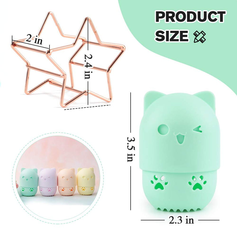 [Australia] - Ozazuco Beauty Sponge Blender Container/2 Beauty Sponge Travel Case and 2 Makeup Sponge Drying Holder/Cute Cat Silicone Makeup Sponge Travel Carrying Case/Beauty Sponge Holder Dry Rack Easy To Carry green+orange 