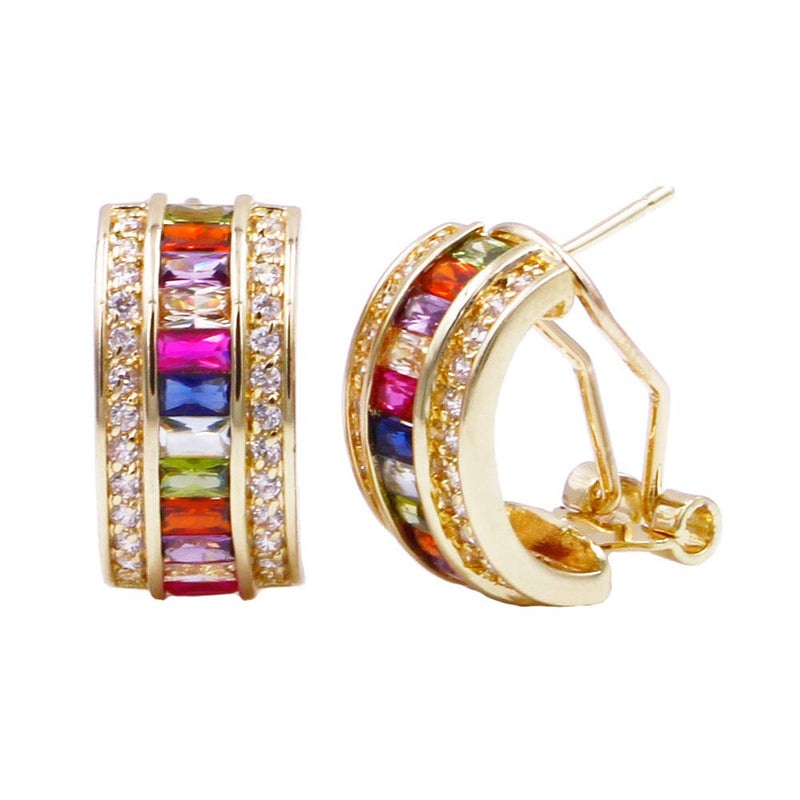 [Australia] - Lavencious Multicolor AAA CZ Necklace & Earrings Jewelry Set Trendy Cubic Zirconia Omega Clip Earring Cable Chain Gold Plated Multi Color Stone 