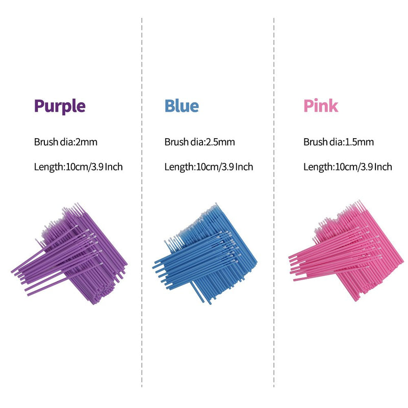 [Australia] - Shintop 300pcs Micro Applicator Brushes, Disposable Eyelash Extension Brushes for Makeup, Oral and Dental (Purple+Blue+Pink) 