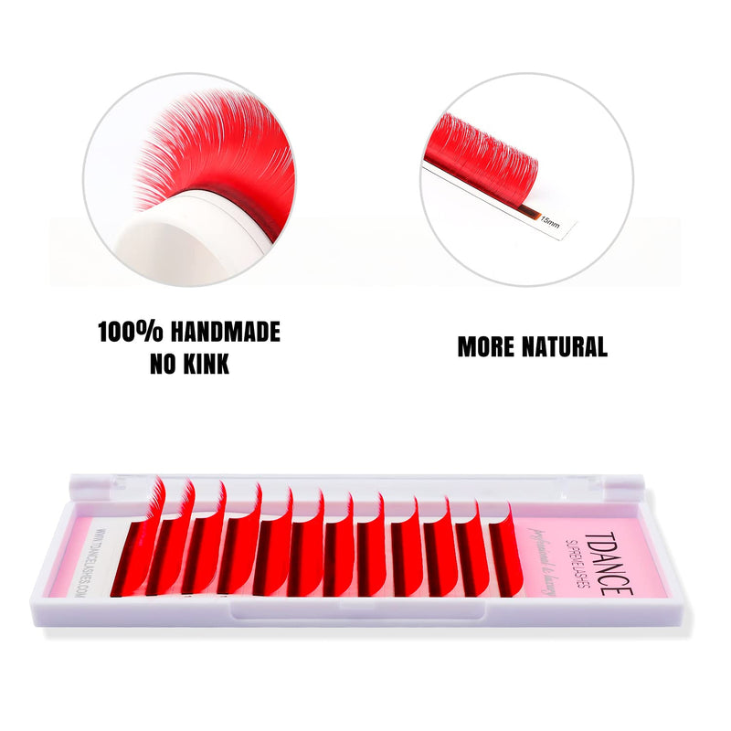 [Australia] - TDANCE Colorful lashes extension C Curl 0.07mm Thickness Semi Permanent Individual Eyelash Extensions Silk Volume Lashes Professional Salon Use Mixed 8-15mm Length In One Tray (Red,C-0.07,8-15mm) 1 Count (Pack of 1) C-0.07-Red 