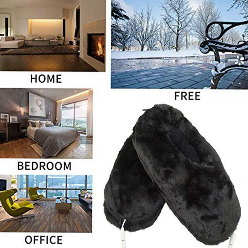 [Australia] - Foot Warmer Electric Heated Shoes, Soft Plush Winter Heating Slippers USB Charging Foot Cushion, Electric Foot Warmers Heating Shoes to Keep Feet Warm - Black 
