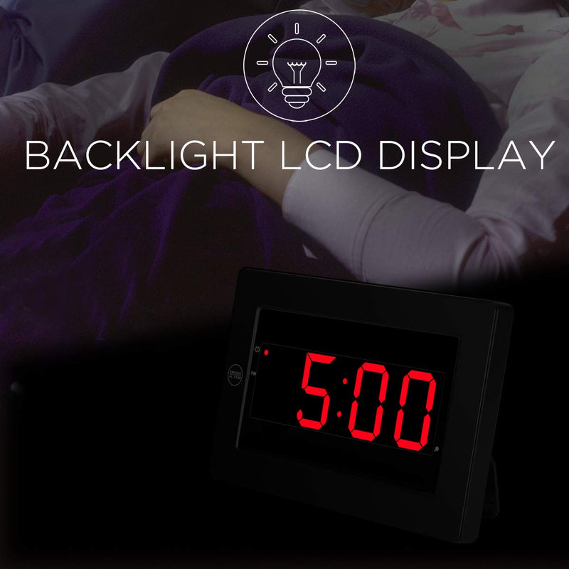 [Australia] - Timegyro Digital Wall Clock LED Alarm Clock Battery Powered Only with Snooze,12/24H,Auto Dim,Brightness Adjustable Functions(Black) 
