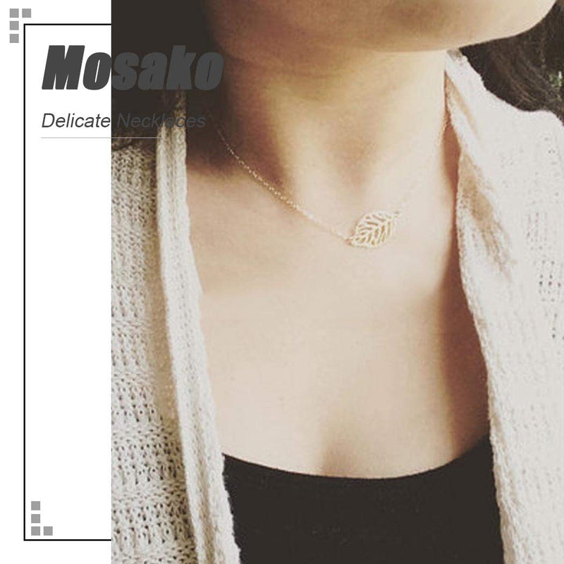 [Australia] - Mosako Boho Shhort Necklace Leaf Pendant Necklace Chain Jewelry for Women and Girls (Gold) Gold 