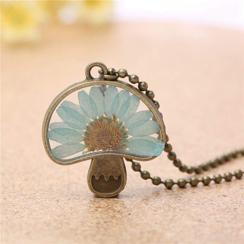 [Australia] - Retro Vintage Dry Flower Transparent Resin Dry Flower Pendant Statement Cocktail Party Necklace Mushroom 