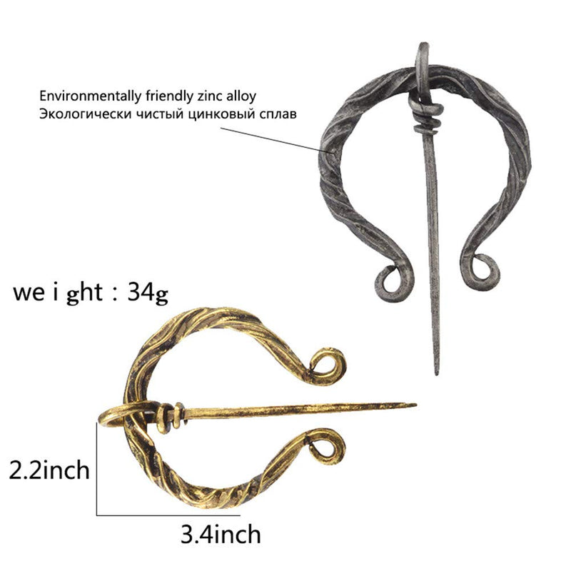 [Australia] - Ailiessy Unique Medieval Cloak Shawl Brooches Pins Personalized Viking Bar Horn Badges Pins Geometric Penannular Broaches for Women Buckle Cape Clasp Pin silver 