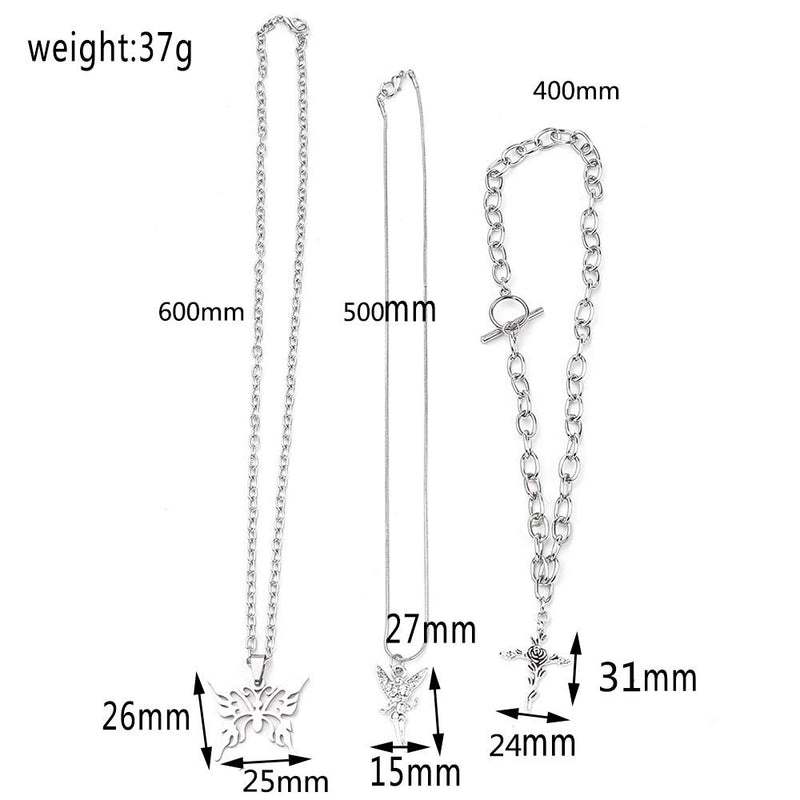 [Australia] - DXZNBEST Lock Key Pendant Chains Necklace Angel Layered Choker Emo Aesthetic Chunky Chains Jewelry for Eboy Egirl Women Men Butterfly+heart chain 