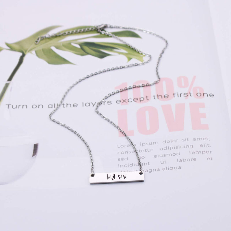 [Australia] - BRBAM Cute Stainless Steel Big & Mid & Lil Sis Engraved Bar Necklace Sweet Gift between Sisters Big Sis-S 