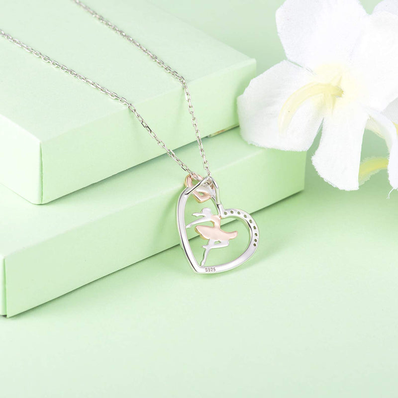 [Australia] - 925 Sterling Silver Heart Ballet Dance Lovers Dancer Necklace Ballerina Silhouette Jewelry Gift for Girls Women 