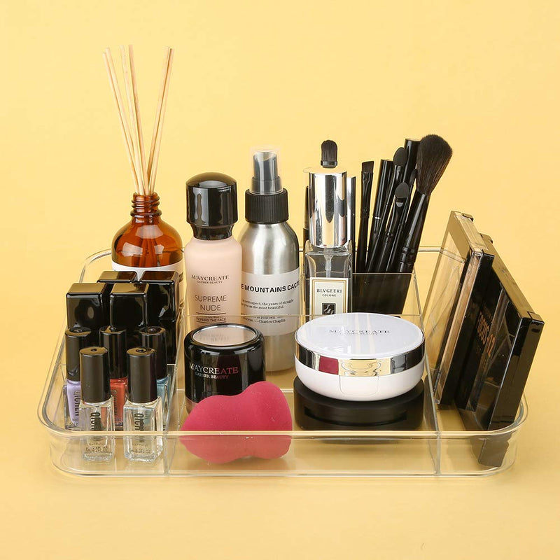 [Australia] - SUNFICON Makeup Organizer Tray Cosmetic Display Case Brush Holder Storage Box for Vanity Countertop Bathroom Drawers, 8 Compartments, Crystal Clear Acrylic 