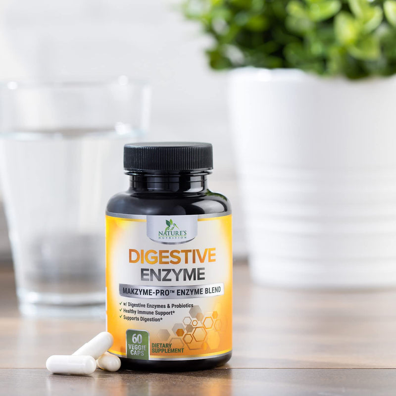 [Australia] - Digestive Enzymes with Probiotics, Bromelain and Papain - Gentle Digestion Support Multi-Enzyme Supplement for Women and Men - Daily Support for Gas, Bloating and Digestion, Non-GMO - 60 Capsules 60 Count (Pack of 1) 