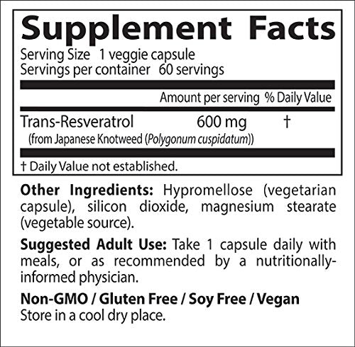 [Australia] - Doctor's Best Trans-Resveratrol 600, Non-GMO, Vegan, Gluten Free, Soy Free, 600 mg, 60 Veggie Caps (DRB-00416) 