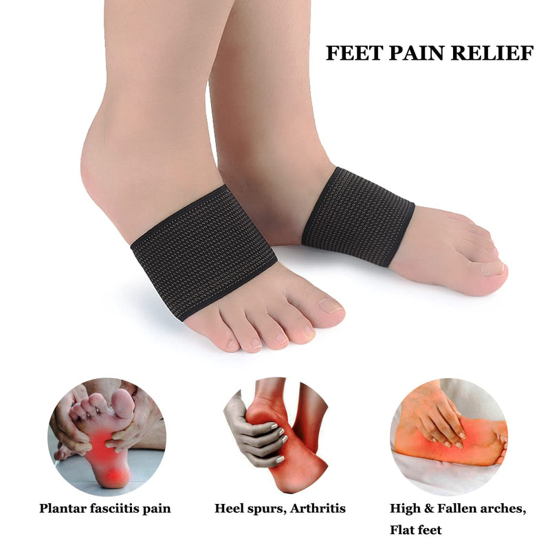 [Australia] - Copper Arch Support Sleeves (4PCS), Plantar Fasciitis Braces for Foot Care, Foot Compression Sleeve for Heel Spurs, Flat & Fallen Arches and High Arch Pain Relief, Arch Support Bands for Women & Men Beige and Black 