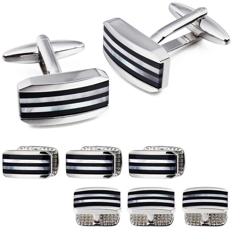 [Australia] - HAWSON Cufflinks and Studs for Men-Fashion Men Tuxedo Shirt Cufflinks and Studs Set for Regular Weeding Business Accessories Silver 