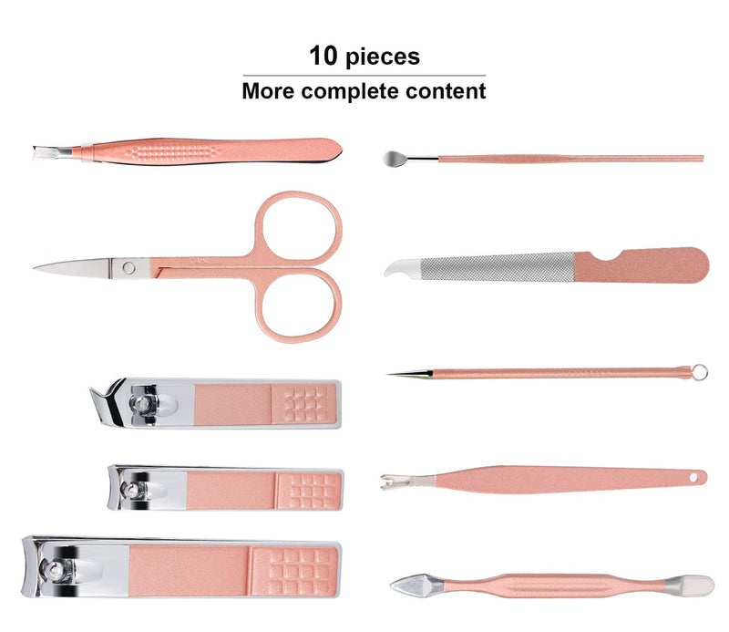 [Australia] - Manicure Set 10pcs Professional Nail Clippers Kit Pedicure Care Tools-Stainless Steel Grooming Tools for Travel (Pink) Pink 