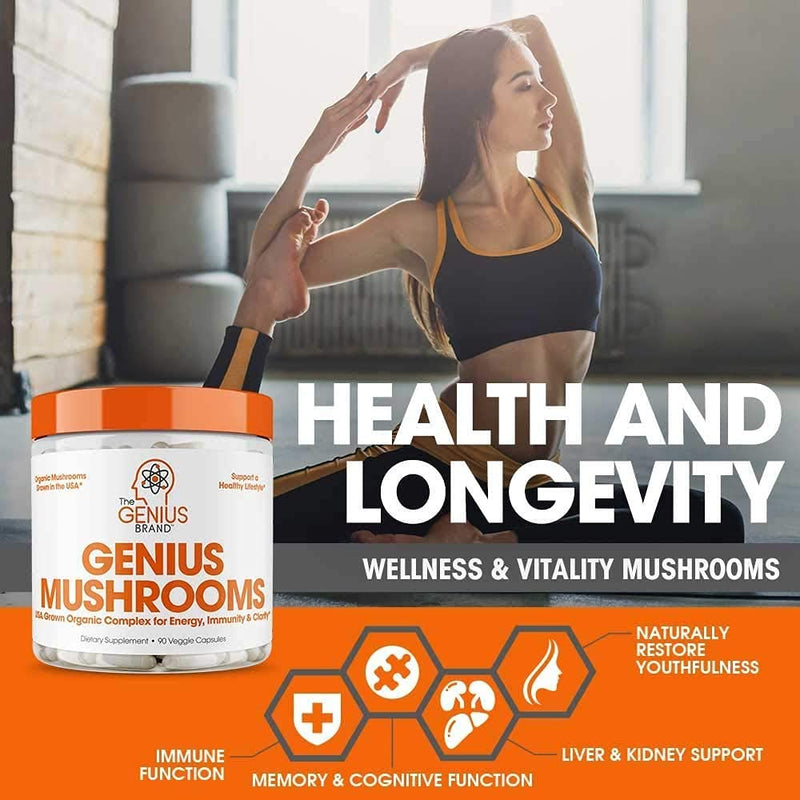 [Australia] - Genius Mushroom – Lions Mane, Cordyceps and Reishi – Immune System Booster & Nootropic Brain Supplement – Wellness Formula for Natural Energy, Memory & Liver Support, 90 Veggie Pills 