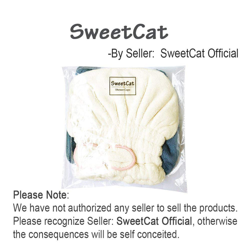 [Australia] - SweetCat 2PC Microfiber Hair Drying Caps, Extrame Soft & Ultra Absorbent, Fast Drying Hair Turban Wrap Towels Shower Cap for Girls and Women (Blue+Beige)… Blue+beige 