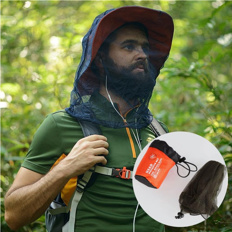 [Australia] - Midge Head Net with Storage Bag Face Net Mesh Nylon Mosquito Head Net for Outdoor Hiking Camping Climbing Fishing and Walking (Black) Black 