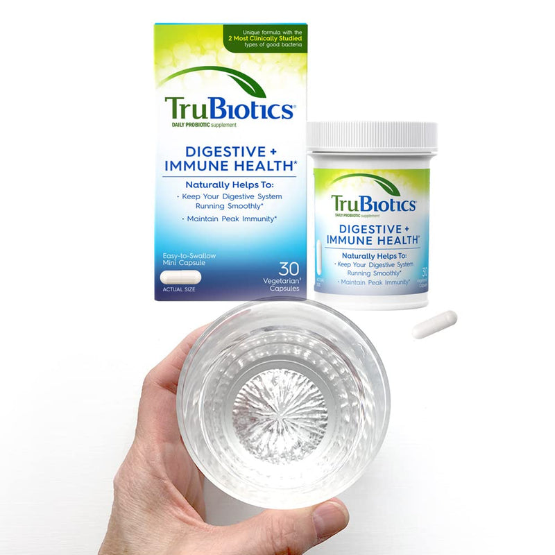[Australia] - TruBiotics Daily Probiotic, 30 Capsules – New Look, Digestive + Immune Health Support Supplement for Men and Women with Two Clinically Studied Strains TruBiotics (New Look) 30 Count (Pack of 1) 