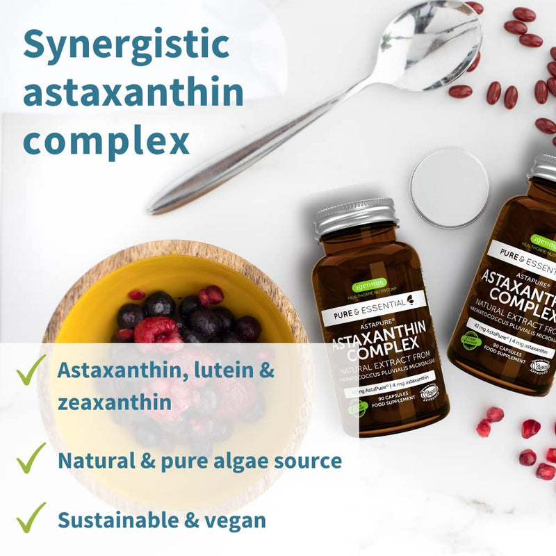 [Australia] - Pure & Essential Astaxanthin Complex, 42 mg Astapure Providing 4 mg H. Pluvialis Astaxanthin, 90 Vegan Capsules 