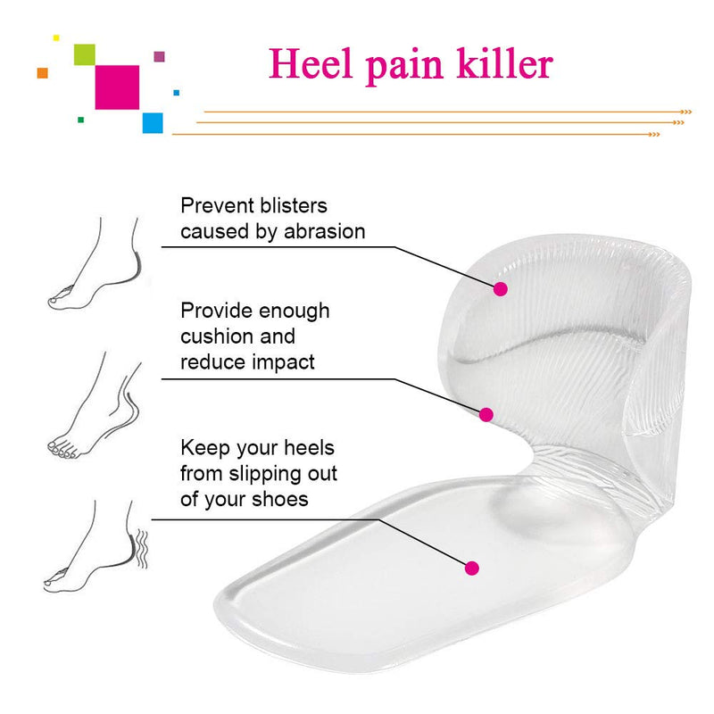 [Australia] - URAQT Gel Shoe Inserts Liners Pads for Too Big Shoes Anti-Slip Heel Grips Inserts Liners Foot Insoles for Women, 4 Pairs, Transparent A 