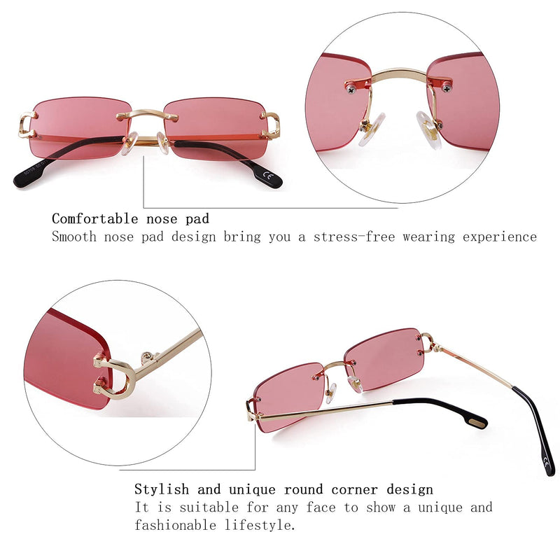 [Australia] - Small Rectangle Sunglasses for Women Men Rimless Sunglasses Ultralight 90s Glasses Champagne 