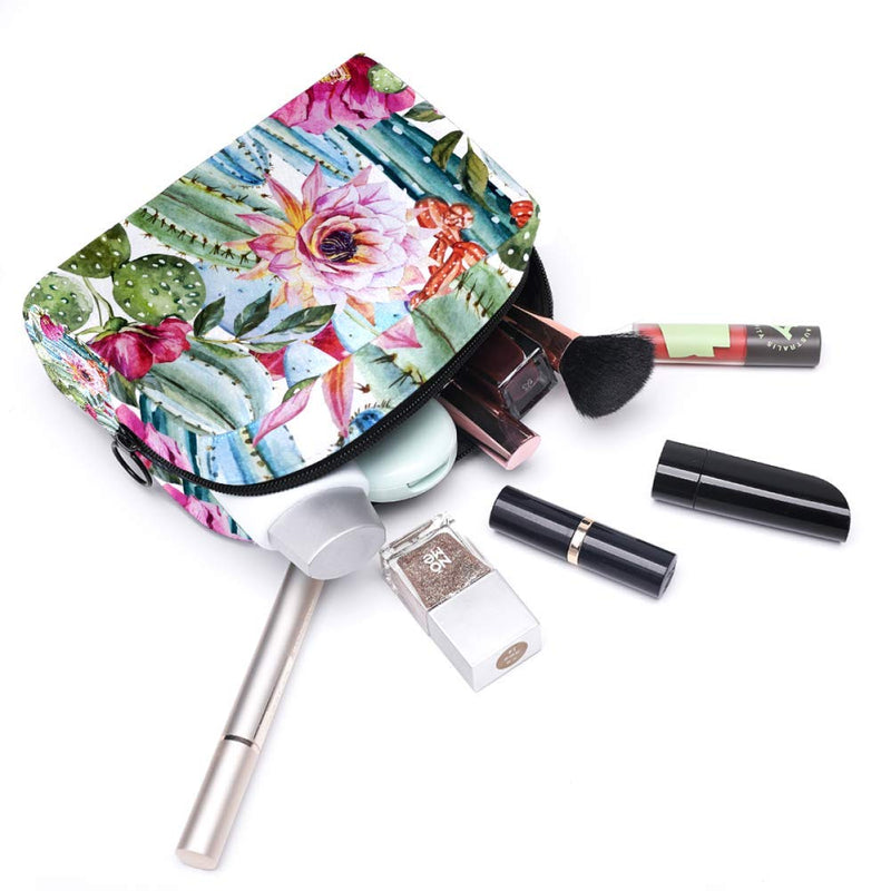 [Australia] - Watercolor Flowers Roses And Cactus Cosmetic Bag Travel Makeup Bag for Women Girls Zippered Pencil Case Pen Pouch Storage Holder Box Stationery for Office School Multi-colored 4 