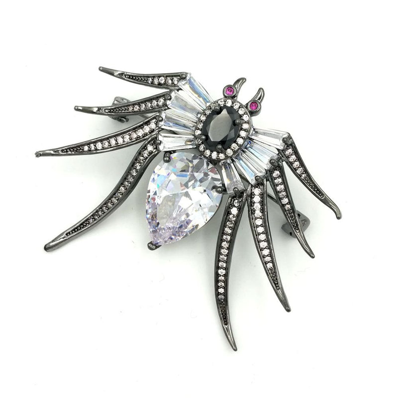 [Australia] - DREAMLANDSALES Antique Baguette Cut Eight-Legged Pear & Oval Body Black Spider Brooch Pin Insect Costume Jewelry 