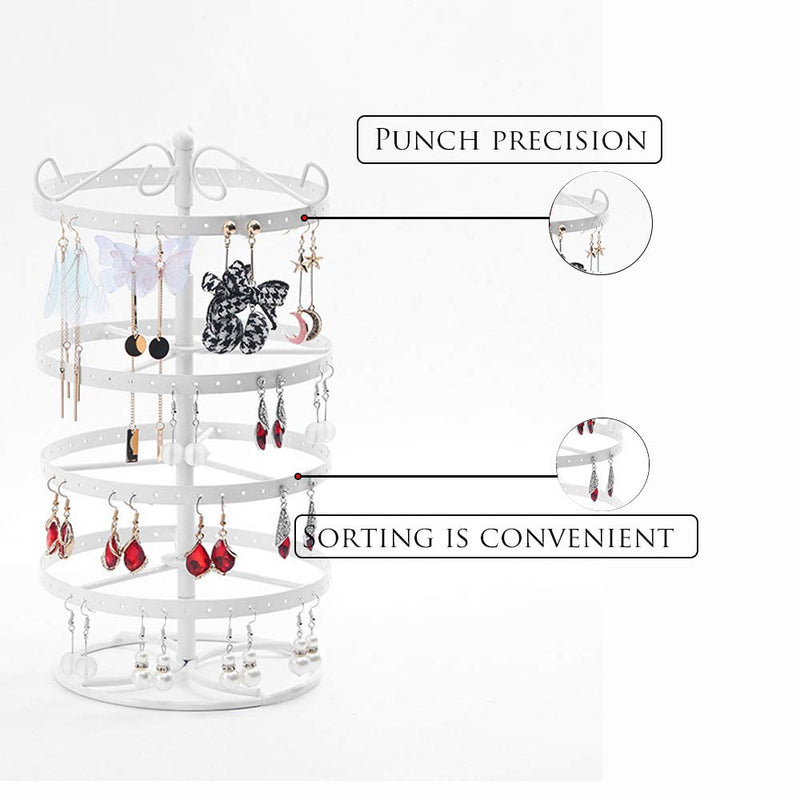 [Australia] - MINIDUO 4-Tier Earring Holder, Rotating 168-Hole Earring Organizer Musical Jewelry Display Stand for Girls, for Bedroom Home Decor-white white Round 