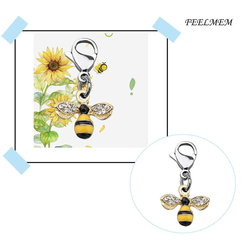 [Australia] - FEELMEM Little Honeybee Zipper Pull Cute Crystal Yellow Bee Pendant Clip on Charm Bee Jewelry Gift for Bee Lover Honey Beekeeper silver 