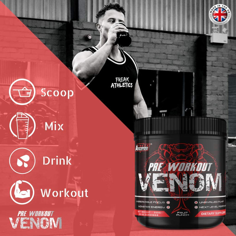 [Australia] - Pre Workout Venom 'Fruit Punch' - Pump Pre Workout Supplement by Freak Athletics - Elite Level Pre Workout Supplement - Pre Workout Powder Made in The UK - Available in Fruit Punch 