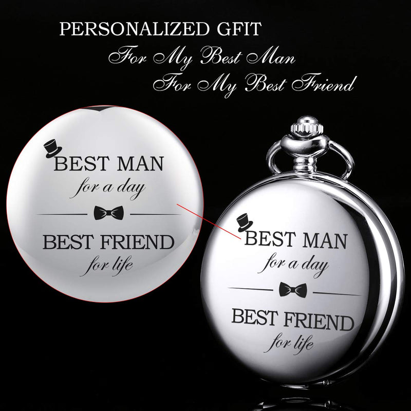 [Australia] - SIBOSUN Best Man for Wedding or Proposal - Engraved Best Man Pocket Watch - Wedding 12 Silver Grey - To Best Man 