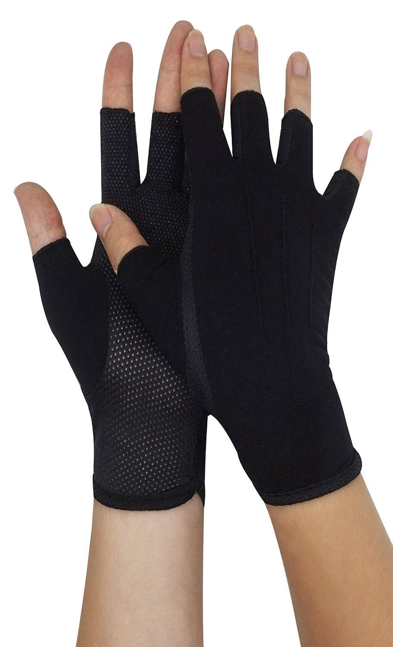 [Australia] - Bienvenu Mens Summer UV Protection Half Finger Outdoor Hiking Driving Cycling Riding Cotton Breathable Sunblock Gloves Black 
