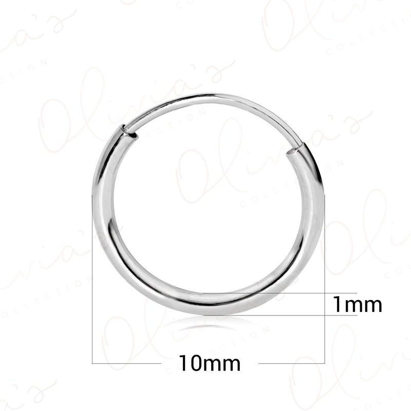 [Australia] - Olivia's Collection 14k Gold Hollow Endless Hoop Earrings 10 to 20mm 10mm (3/8")-White 