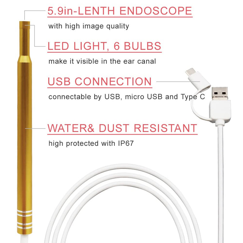 [Australia] - Japard Ear Wax Removal Tool with Camera and Light, Ear Cleaner with 6 LED & Waterproof Earwax Endoscope for PC Android Smart Phones Foreign Version No Warranty 