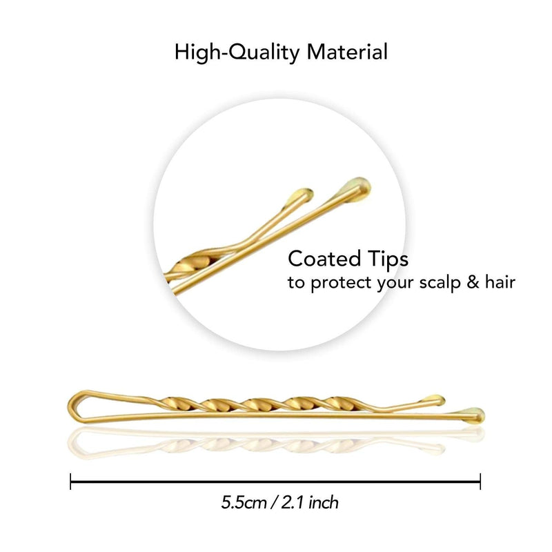 [Australia] - BasicSense 36 PCS Premium Strong Metal Kirby Grips Bobby Spiral Twisted Hair Pins for Thick Hair, 5.5cm(2.1 inch), Gold 