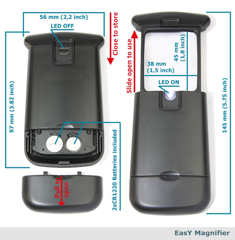 [Australia] - EasY Magnifier Small Pocket Magnifying Glass 3X with LED Light For Reading Fine Print; Mini Lighted Hand Held Acryl Lens; Read Lables In Stores; Magnify Glasses For Close Work;Helpful Gift For Seniors 
