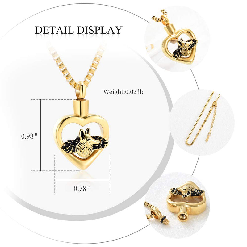 [Australia] - XSMZB Cremation Jewelry for Ashes Heart Wolf Pendant Locket Stainless Steel Keepsake Memorial Funeral Urn Necklace for Men Women Gold 