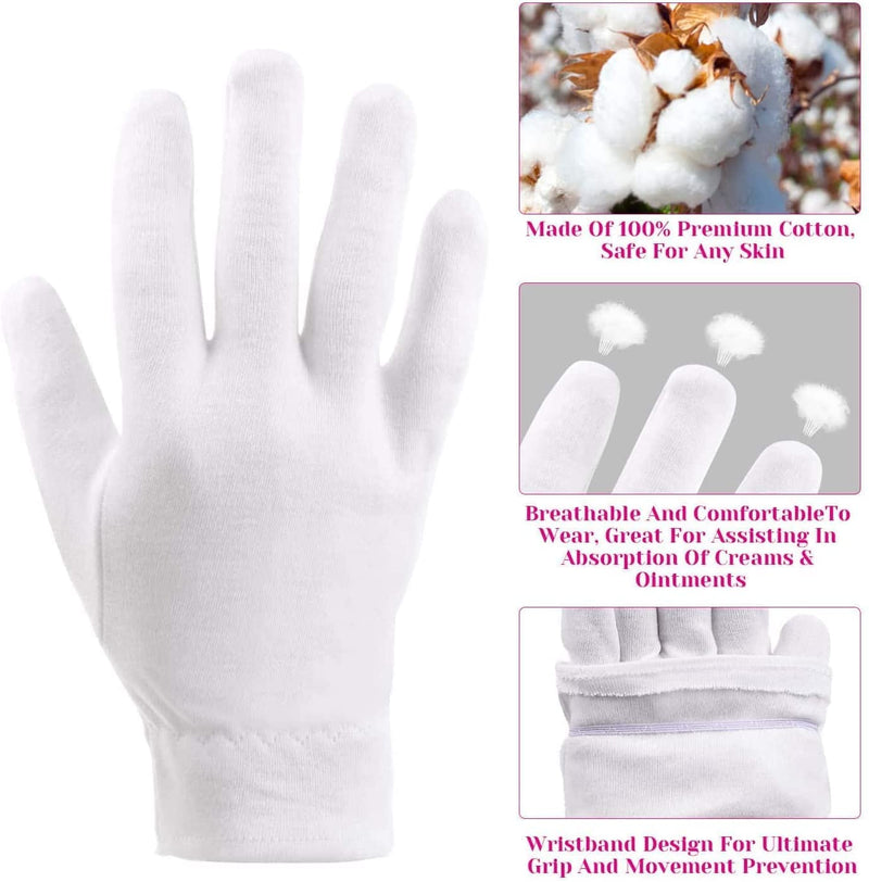 [Australia] - Moisturizing Gloves Over Night Bedtime White Cotton | Cosmetic Inspection Premium Cloth Quality | Eczema Dry Sensitive Irritated Skin Spa Therapy Secure Wristband| One Size Fits Most (1 Pair) 1 Pair 